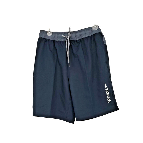 Speedo Men Black & Gray Swim Trunks Size Large 2 slash 1 Rear Zip Pockets Beach